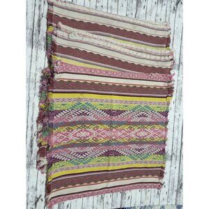 Set of 8 Bright Pink Rainbow Colorful Mexican Striped Woven Fabric Napkins